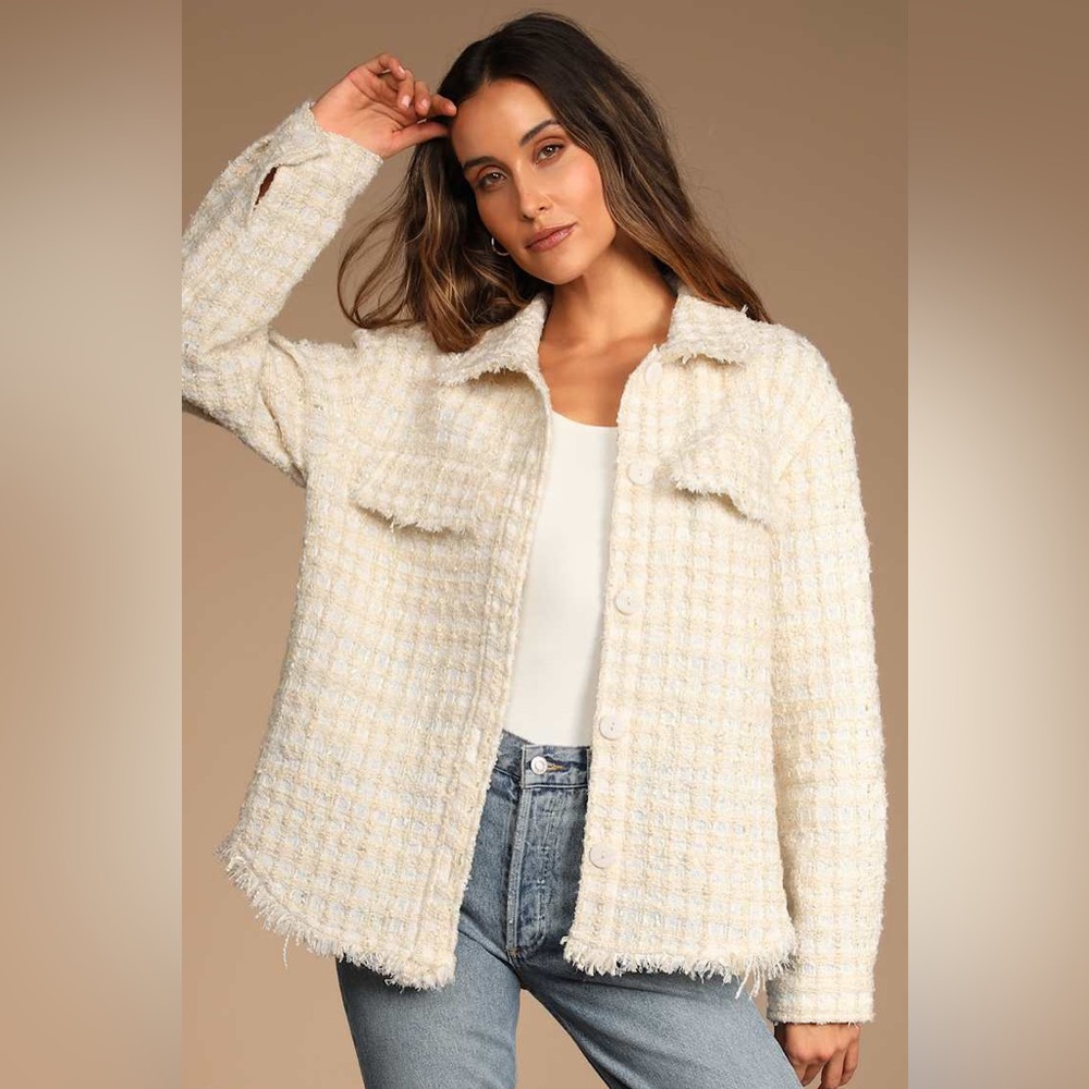 NWT Women's  Lulu's Cream Tweed Jacket XS will‎ fit a small